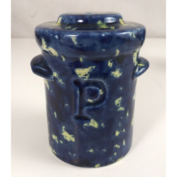 Vintage Spackleware Stoneware Blue Milk Can Salt & Pepper Shakers USA - Picture 4 of 16